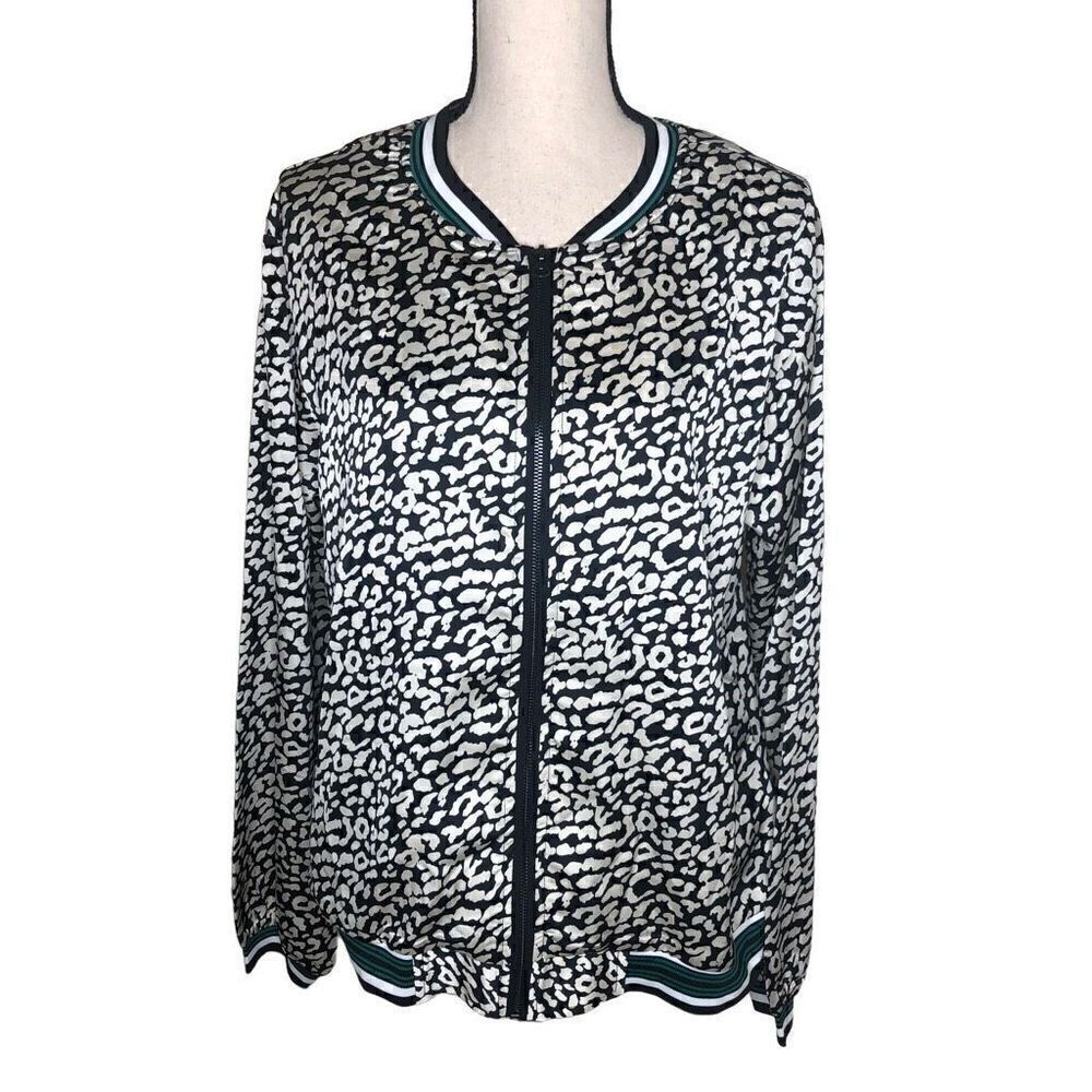 NEW Kori America Silky Black and White Animal Print Bomber Style Jacket NWT